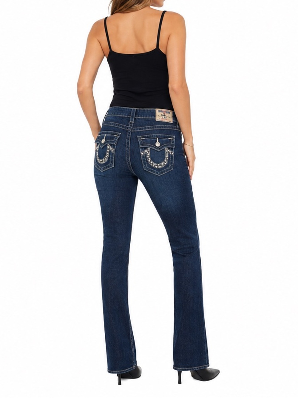 True Religion Joey Flare Jeans Dark Wash Crystal Horseshoe USA Women’s 29